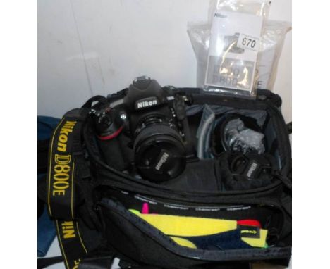 A Nikon D800E camera with many accessories including speed light, lenses, grips etc
 
All appears to be in good order
NikonD8