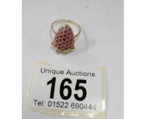 An 18ct gold ruby and diamond 'strawberry' ring, size Q