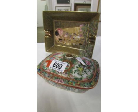 A famille rose soap dish (a/f liner repaired) and a Goebel Gustav Klimt dish