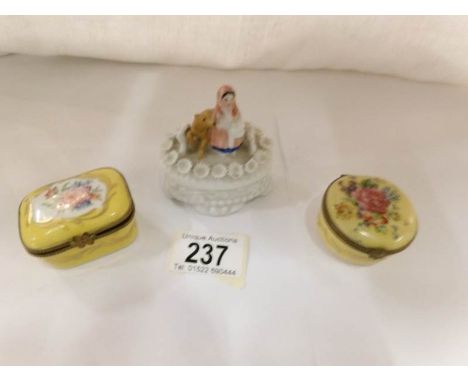 A 19th century Little Red Riding Hood trinket pot and 2 pill boxes