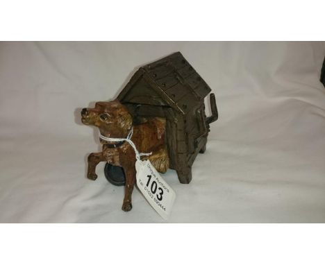 A cold painted bronze dog kennel inkwell marked Gerschutz