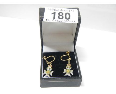 A pair of 9ct gold and enamel 'Kings Rifles' earrings