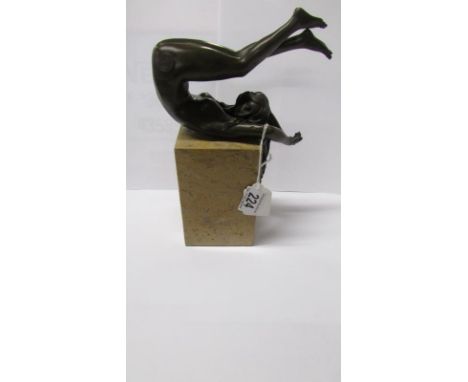 A risque' bronze figure on marble base signed Claude
 
This is in good condition
Patina is ‘bronze’ colour
Base 15cm tall app