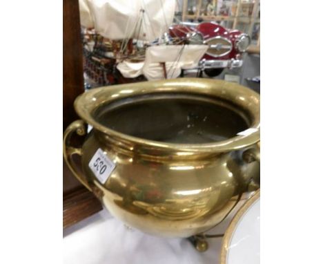 An Art Nouveau brass planter
 
Makers mark for JS&amp;S (Joseph Sankey &amp; Sons)
Height 24.5cm, rim dimension 26.5cm
Dents 