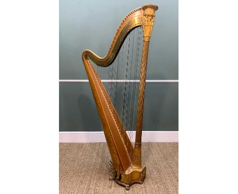 19TH CENTURY ERARD GILTWOOD GRECIAN HARP, seven pedal 43-string.Comments: restored (Harnack & Son, London 1911) replaced soun