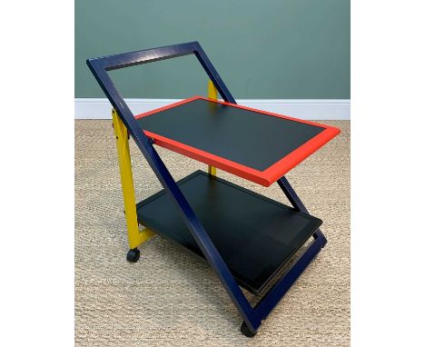 STYLISH 'PLIAVIVA' FOLDING TROLLEY, designed by Marc Berthier and Alain Chauve for Magis Furniture, painted in red, yellow an