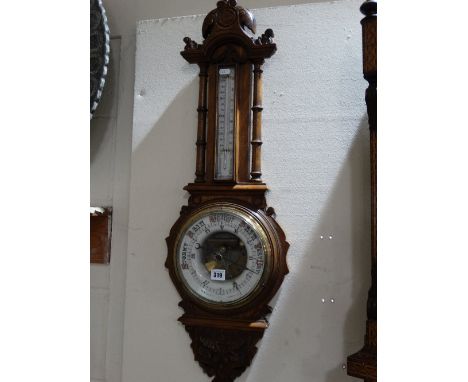 An Edwardian Oak Encased Wall Barometer Retailed By W Williams Jones, Caernarfon