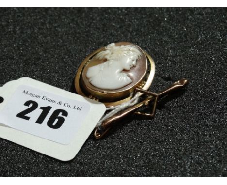 A 9 Carat Gold Framed Shell Cameo Portrait Brooch Together With A Gold Bar Brooch