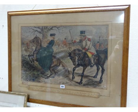 John Leech (1817-1864) Water Colour Hunting Scene, Titled "Gone Away" And With Text Quoting Old Coachman And Miss Ellen, Sign