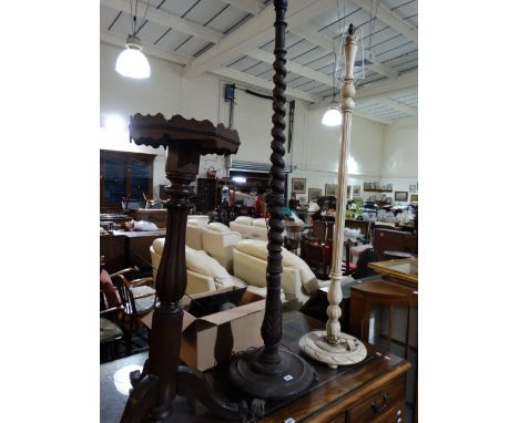 Two Standard Lamp Bases Together With A Mahogany Torchere Stand