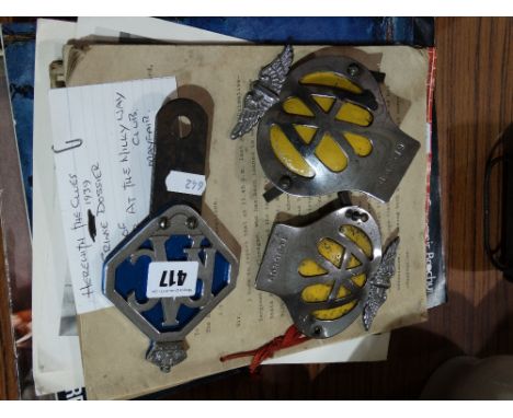 Three Vintage Automobile Club Badges Together With A Quantity Of Printed Ephemera