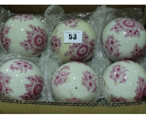 A Set Of Six Pink Floral Transfer Decorated Pottery Carpet Bowls