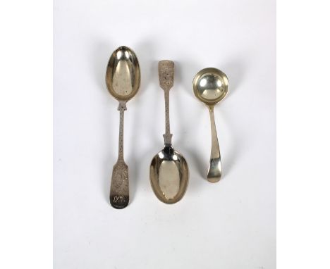 A pair of bright cut fiddle pattern table spoons William Hutton &amp; Sons Ltd, Sheffield, 1912, inscribed with initials, 8½i