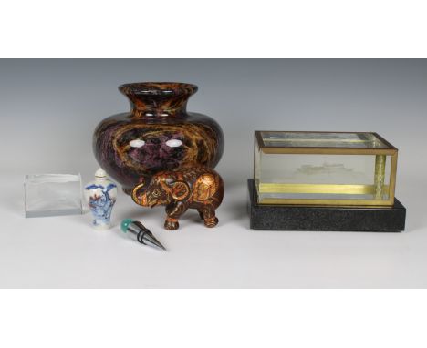 A rummage box of collectables to include a limited edition crystal Castle Cornet weight with granite base, 10/10, 7in. (17.8c