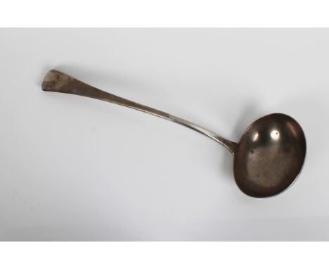 A Georgian silver Old English pattern soup ladle Richard Crossley, London, 1812, the terminal inscribed with initials 'REN', 