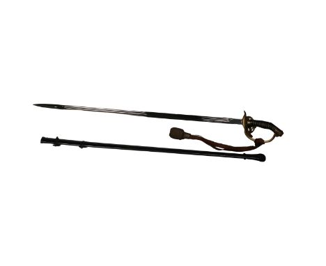 A Prussian Model 1889 infantry officer's sword 82cm. polished steel double fullered blade (possibly later), folding basket hi