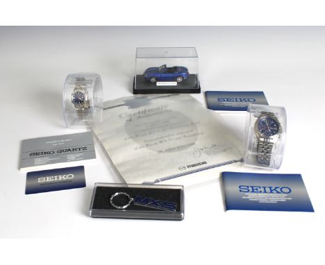 Mazda MX-5 10th Anniversary - Ladies &amp; Gents Seiko MX-5 wrist watches 1999, owners gift set, watches in clear cases with 