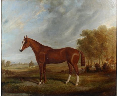 Follower of Claude Lorraine Ferneley (British, 1822-1891) Study of a Chestnut horse with white socks and blaze, in a landscap