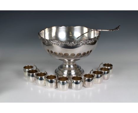 A Monteith style silver plated punch bowl by F B Rogers Silver Co, of pedestal form with cast border, 14¾in. (37.5cm.) diamet