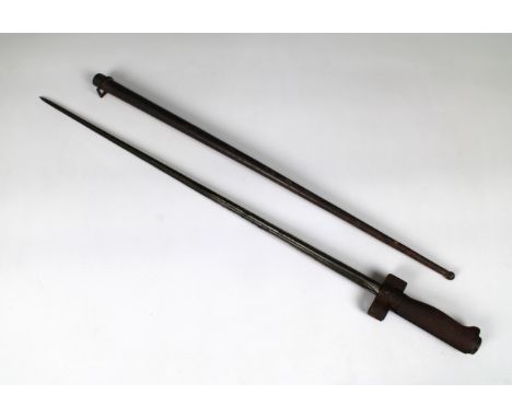French 1886 pattern Lebel bayonet serial No. 89900, 52cm. cruciform blade, steel scabbard. * Handle and scabbard showing a li