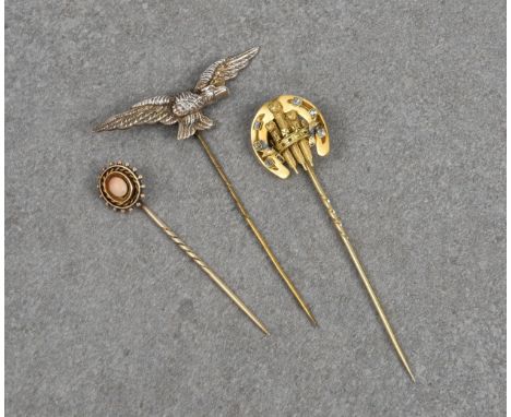 First World War interest - an antique 18ct gold and diamond Prince of Wales feathers stick pin designed as the Prince of Wale