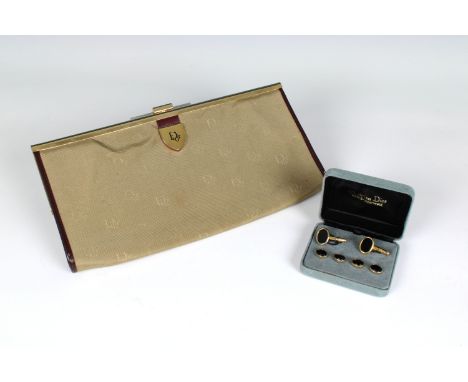 A vintage beige / brown Christian Dior honeycomb clutch bag / purse 11in. (28cm.) long, together with a cased set of Christia