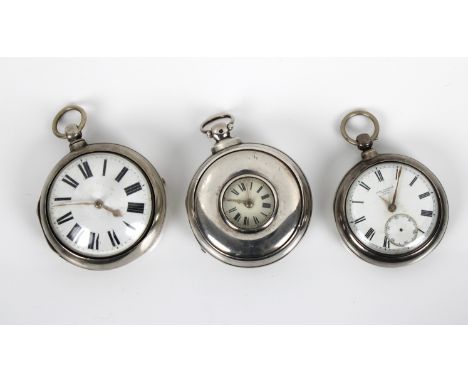 Three 19th century silver cased pocket watches for repair or spares To include a pear cased half hunter key wound pocket watc