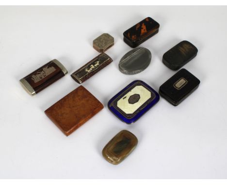 A collection of ten (10) various snuff boxes to include Spanish silver and enamel snuff box, 3 3/8in. (8.8cm.) wide, together