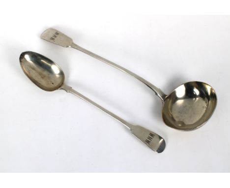 A George IV silver fiddle pattern stuffing / basting spoon William Eley I &amp; William Fearn, London, 1821, the terminal eng