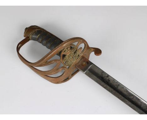 A British 1845 pattern infantry officer's sword the 32¾in. (83cm.) curved fullered steel blade etched with a crowned VR cyphe