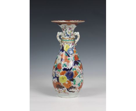 A Japanese two handled baluster vase Probably late Meiji - early Taisho period (1910-1920) with slender neck and flared rim, 