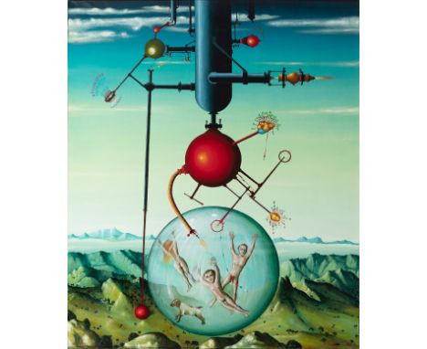 MANUEL MOLI (La Portella, Lleida, 1936 - Terrassa, 2016)."Machine with spheres".Oil on canvas.Signed in the lower right corne