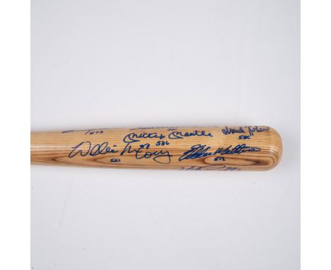 This Louisville Slugger Genuine 180 wood bat has been signed by many of the inductees of the 500 HR club, most notable are Mi