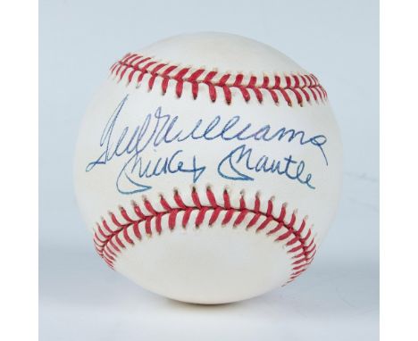 This is an official American League baseball signed in blue ink by Hall of Famers Mickey Mantle and Ted Williams. This item c