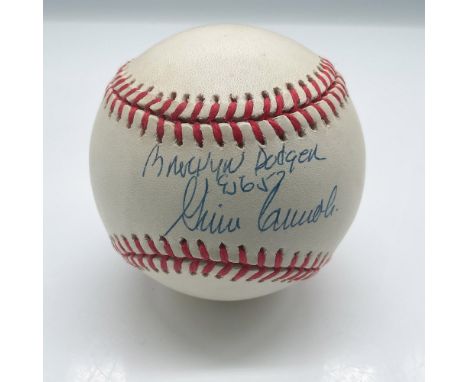 This official NL Rawlings baseball is signed by Dodgers' Gino Cimoli. This item comes in an acrylic display box that measures
