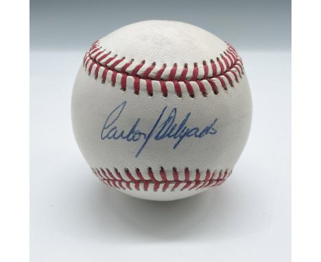 This Rawlings Official League baseball is signed by Carlos Delgado. This item comes in an acrylic display box that measures 3
