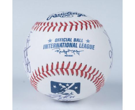 This official International League baseball is signed by the 2009 Syracuse Chiefs who were at that time affiliated with The W