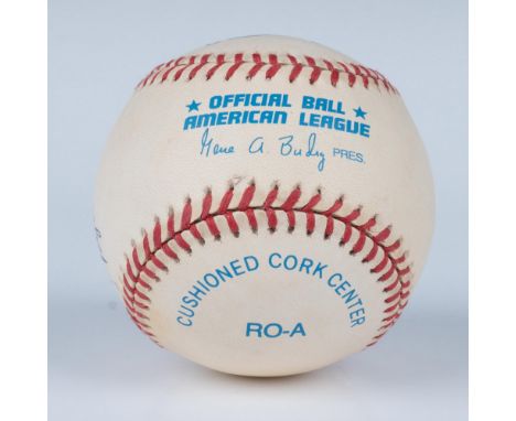 This official AL baseball is signed by MLB catcher Joe Torborg. This item comes in an acrylic display that measures 3.5"L x 3