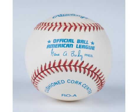 This official AL baseball is signed by Tracy Stallard. This item comes in an acrylic display box that measures 3.25"L x 3.5"W