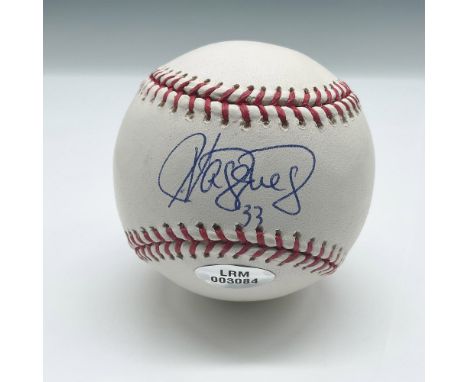 This official MLB baseball is signed by Javier Vazquez. This item comes in an acrylic display box that measures 3.25"H x 3.75