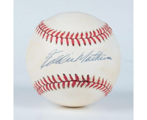 This is an official National League baseball signed in blue ink by Hall of Famer Eddie Mathews. Certificate of Authenticity f