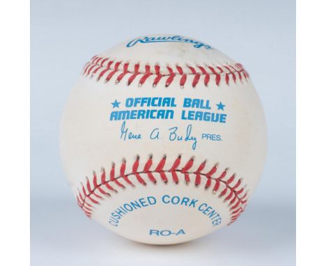 This official AL baseball is signed by Tommy Hendrich. This item comes in an acrylic display box that measures 3.25"L x 3.25"