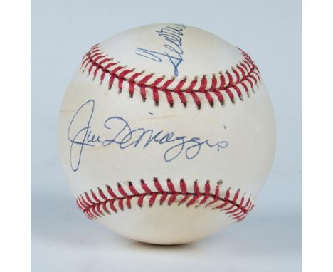 This is an official American League baseball signed in blue ink by Hall of Famers Ted Williams and Joe DiMaggio. This item co