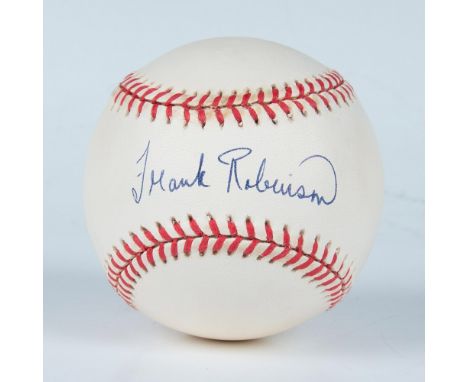 This is an official American League baseball signed in blue ink by Hall of Famer Frank Robinson. Certificate of Authenticity 