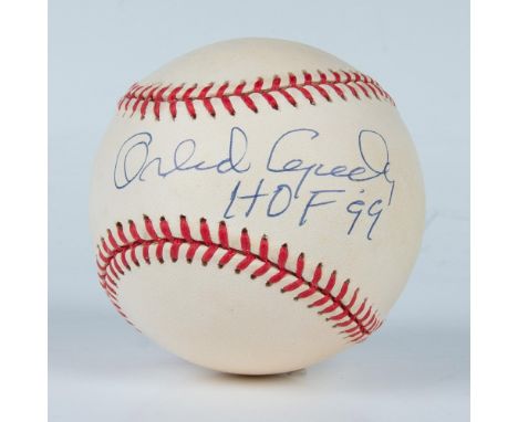 This is an official National League baseball signed in blue ink by Orlando Cepeda. Certificate of Authenticity from Coopersto