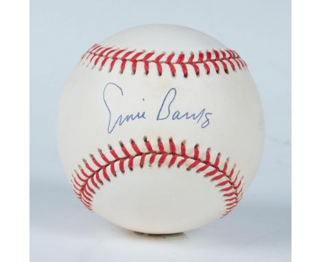This is an official National League baseball signed in blue ink by Hall of Famer Ernie Banks. Certificate of Authenticity fro