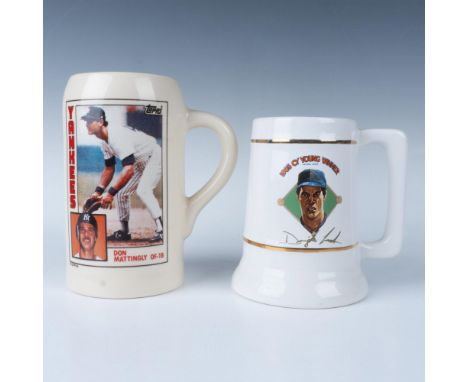 Set of two ceramic steins includes a rare 7"H Don Mattingly Topps replica baseball card Tankard produced by Sports Nostalgia.
