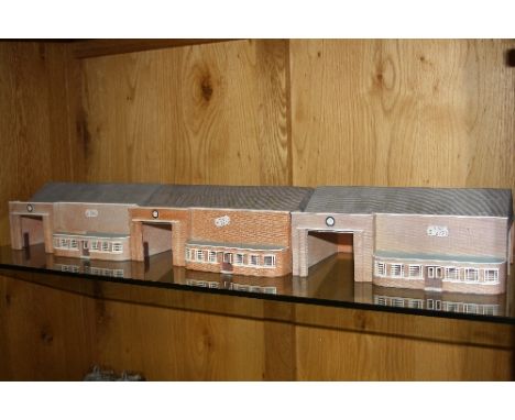 THREE UNBOXED BACHMANN SCENECRAFT OO/HO GAUGE BUS DEPOTS, (44-074), two have minor damage