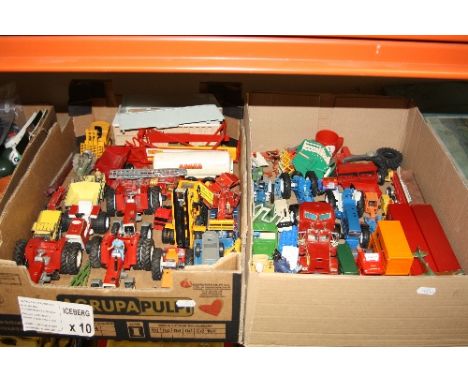 A QUANTITY OF UNBOXED AND ASSORTED PLAYWORN DIECAST VEHICLES, to include a number of Britains and other tractors and farm mac