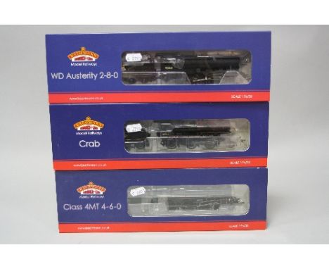 THREE BOXED BACHMANN OO GAUGE LOCOMOTIVES, 'Crab' No.42919 (32-180), 'W.D. Austerity' No.90441 (32-261), both in B.R. black l